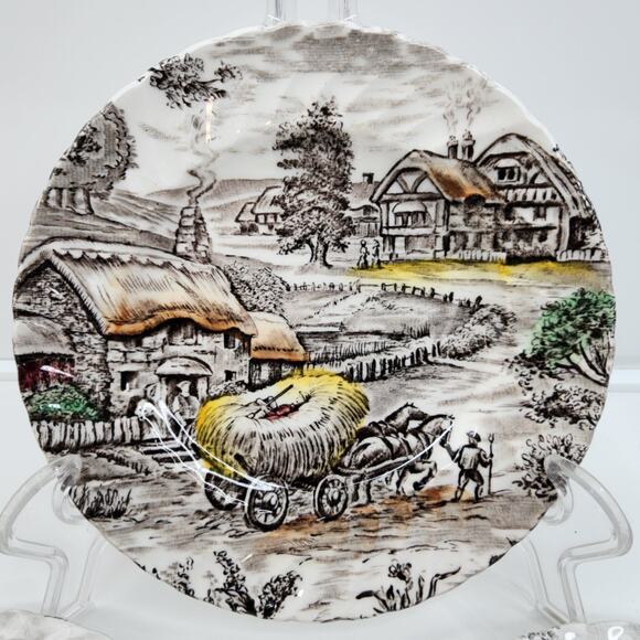 Yorkshire Other - VTG Yorkshire Staffordshire Ironstone Bread Plates Set 4 Farm Scene England